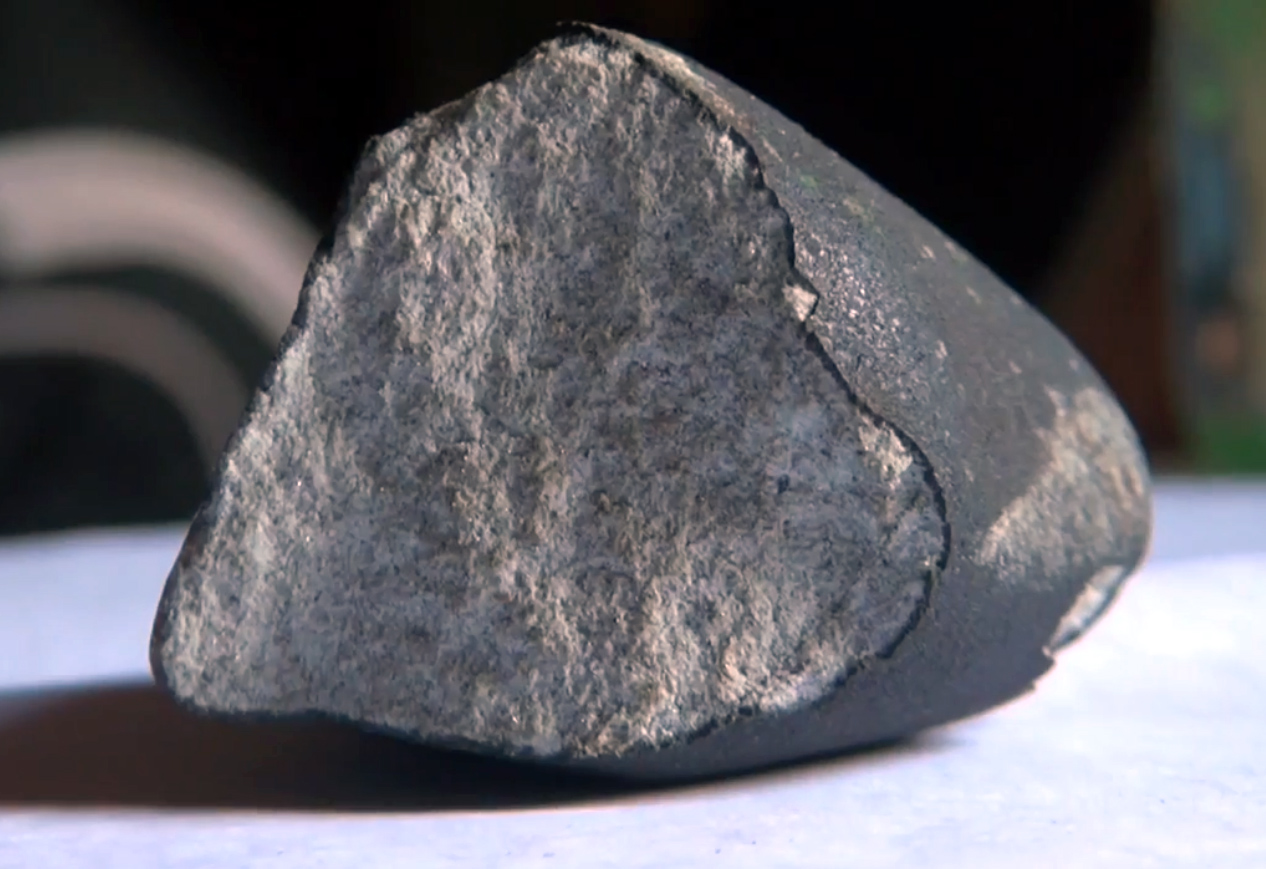 The meteorite's broken surface