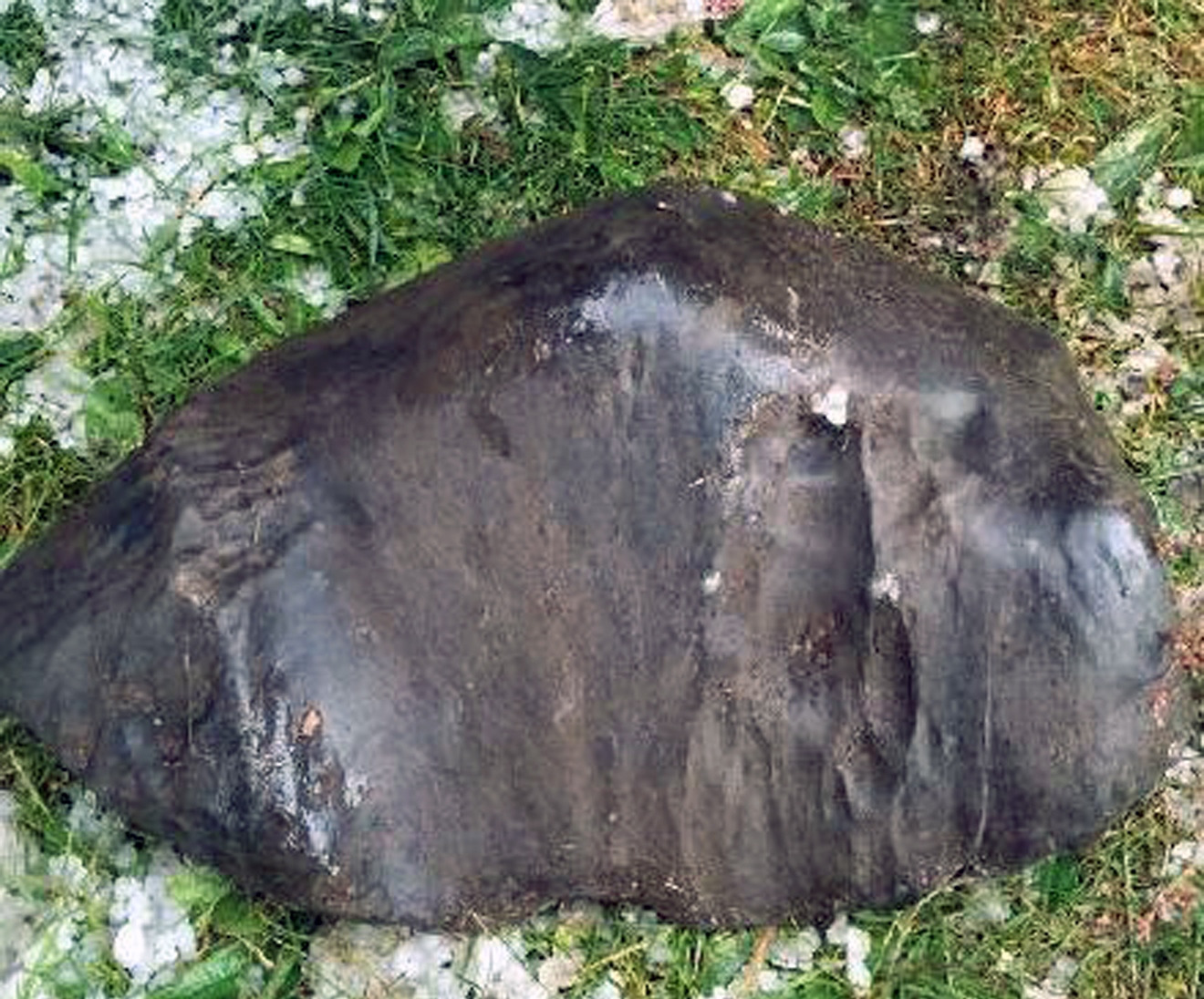 The meteorite after its removal from the impact location / Photo: 西海都市报官方微博 (30 August 2016)
